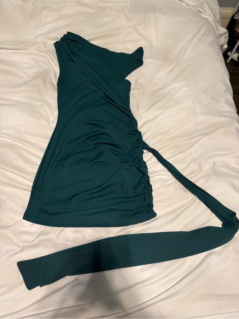 SHEIN Emerald One-Shoulder Ruched Side Tie Dress